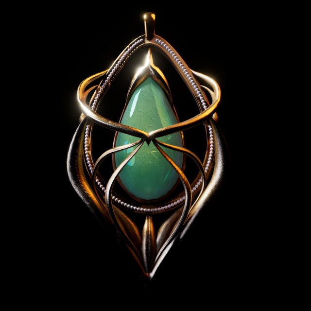 Medallion with large green stone 3D 打印模型 .c4d .max .obj .3ds .fbx .stl .blend 