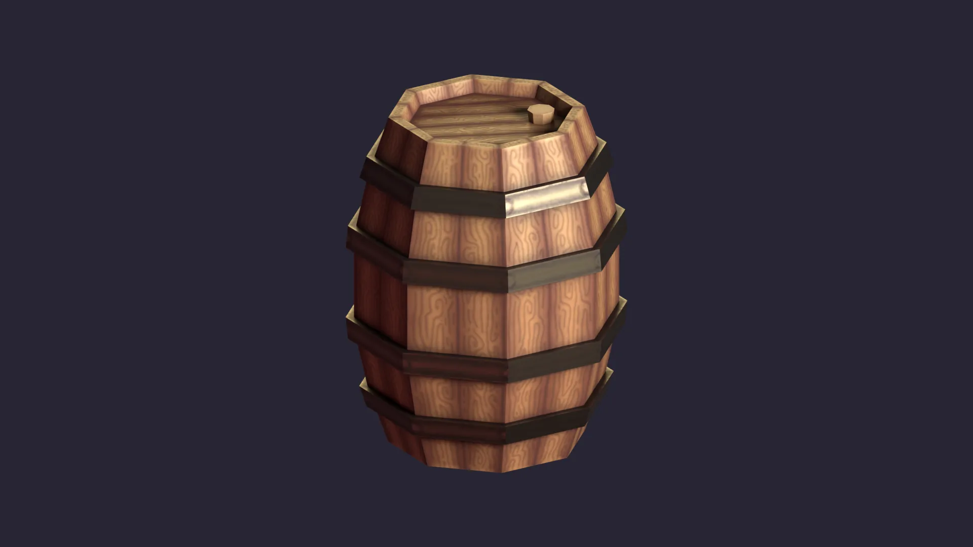 Stylized wooden barrel 3D Model .c4d .max .obj .3ds .fbx .stl .blend