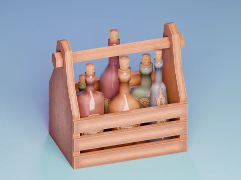 Stylized wooden bottle carrier 3D मॉडल