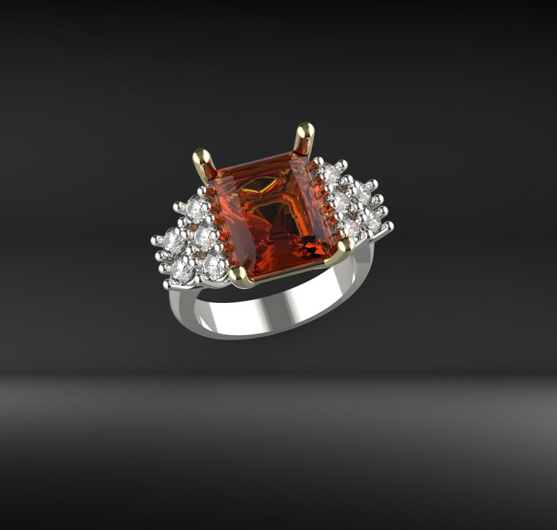 Two-tone ring with emerald-cut stone 3D Print Model .c4d .max .obj .3ds .fbx .stl .blend 