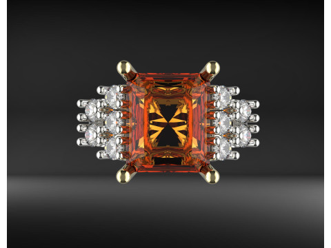 Two-tone ring with emerald-cut stone 3D Print Model