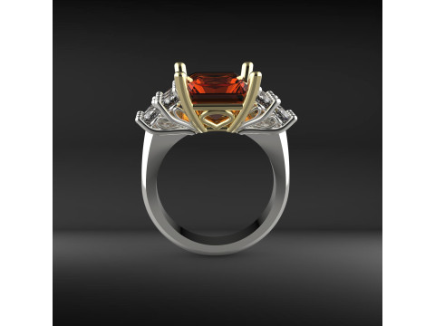 Two-tone ring with emerald-cut stone 3D Print Model