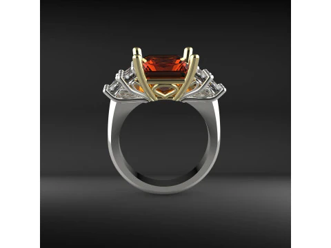 Two-tone ring with emerald-cut stone 3D Print Model