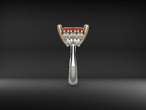 Two-tone ring with emerald-cut stone 3D Print Model