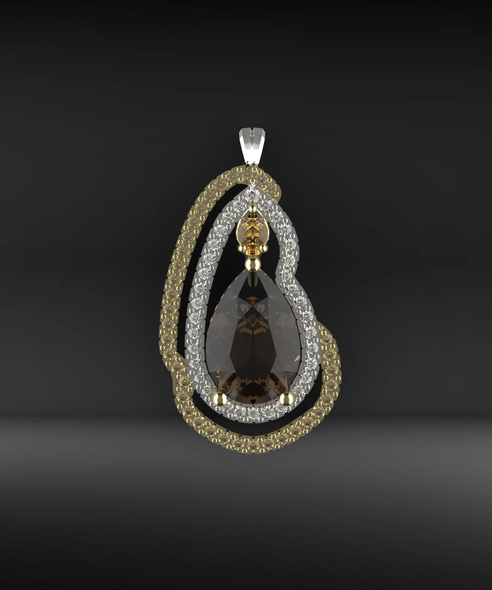 Central fum quartz pendant and Citrino quartz 3D Print Model .c4d .max .obj .3ds .fbx .stl .blend 
