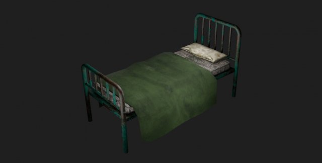 Old bed hospital 3D Модель .c4d .max .obj .3ds .fbx .stl .blend 