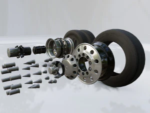 Heavy Duty Truck Wheels and Tires 3D Model