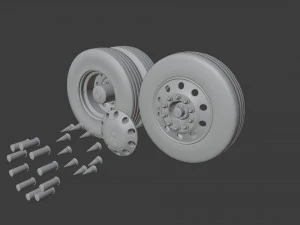 Heavy Duty Truck Wheels and Tires 3D Model