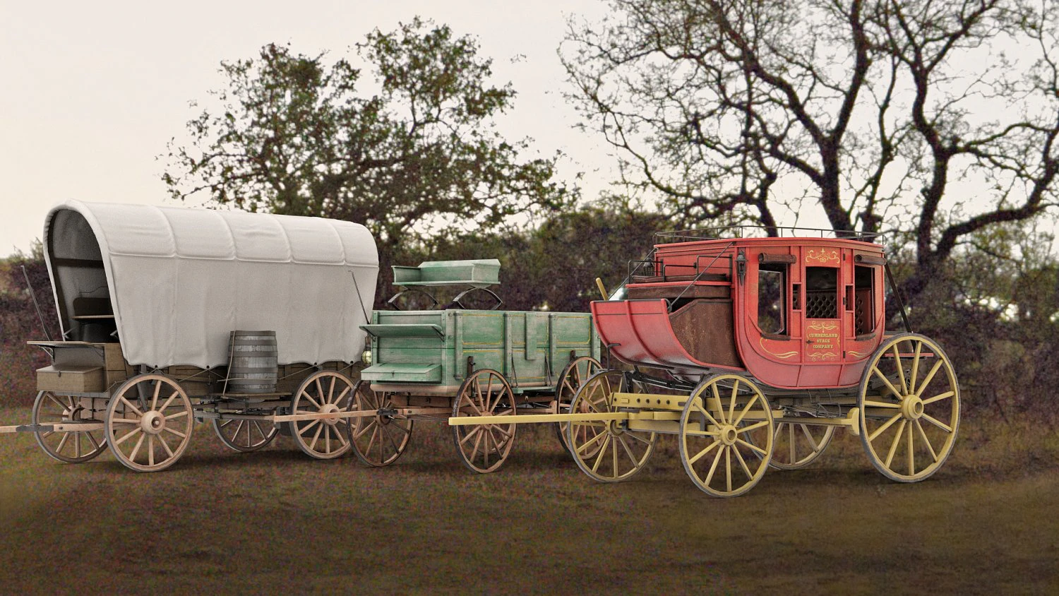 Antique Wood Wagons 3D Model .c4d .max .obj .3ds .fbx .stl .blend 