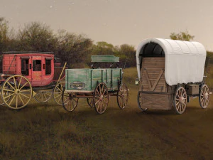 Antique Wood Wagons 3D Model