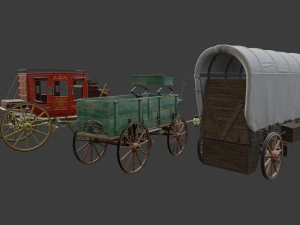 Antique Wood Wagons 3D Model