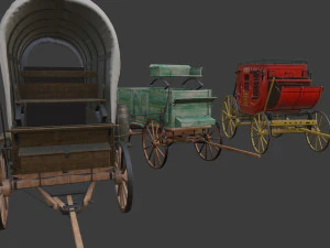 Antique Wood Wagons 3D Model