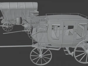 Antique Wood Wagons 3D Model