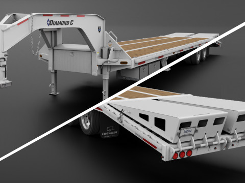 Gooseneck Flatbed Ramp Trailer - Diamond C Model 3D