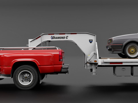 Gooseneck Flatbed Ramp Trailer - Diamond C 3D मॉडल
