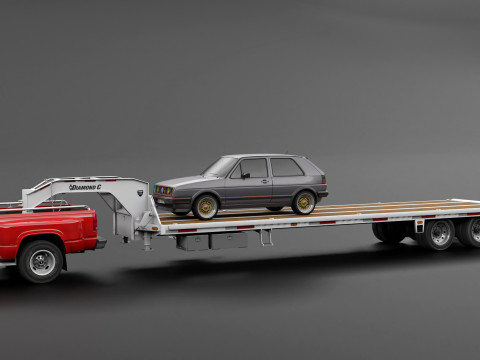Gooseneck Flatbed Ramp Trailer - Diamond C 3D मॉडल