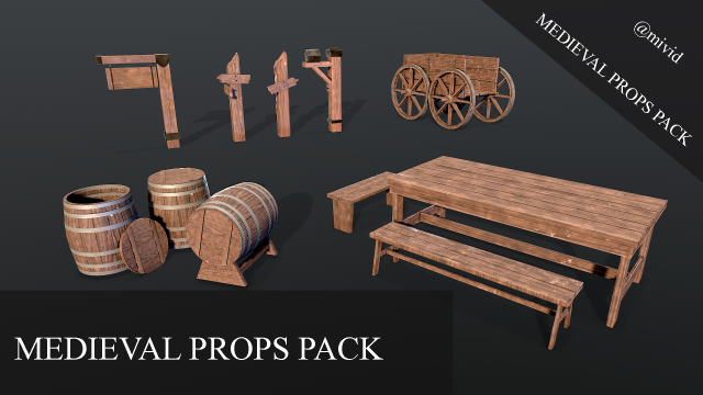 Medieval props pack 3d 3D 模型 .c4d .max .obj .3ds .fbx .stl .blend