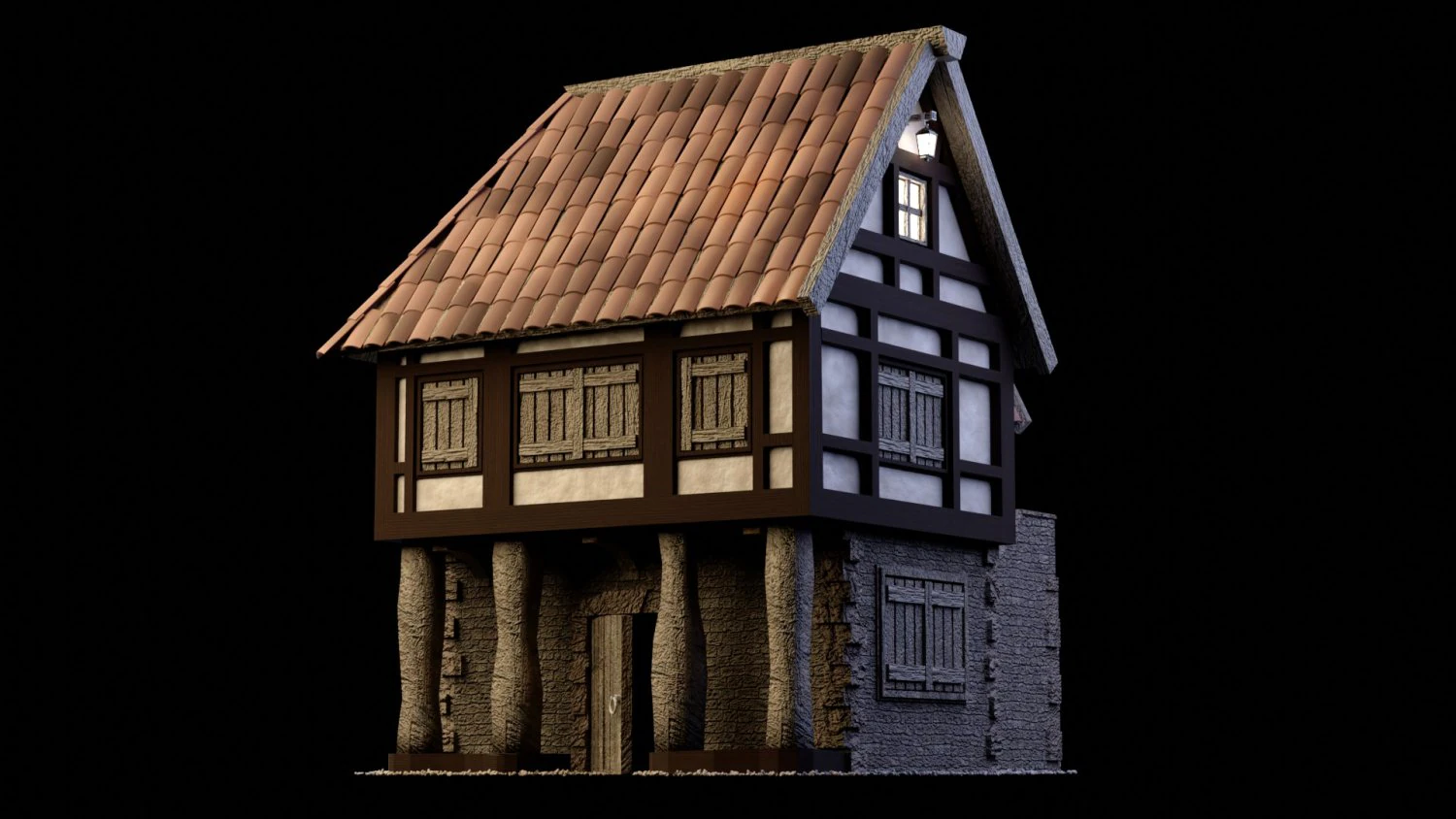 Medieval and Tudor House 3D Model .c4d .max .obj .3ds .fbx .stl .blend 