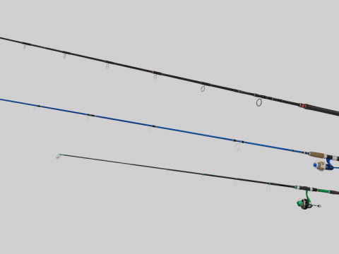 Animated Fishing Rod Collection 3D Model