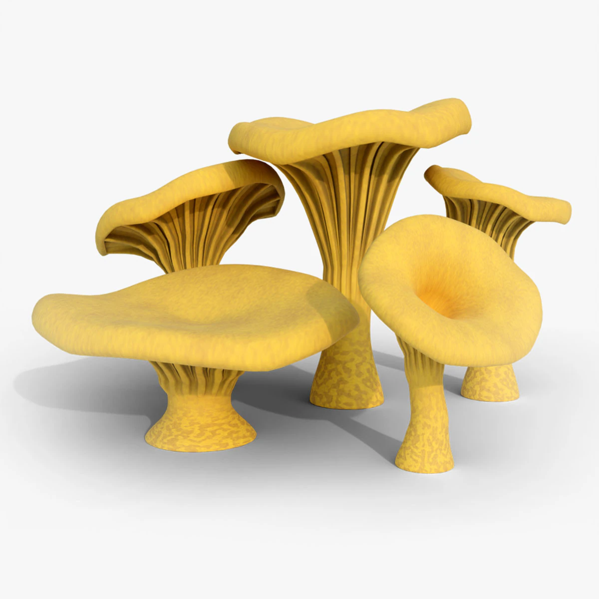 Chanterelle Mushroom Trees 3D Model .c4d .max .obj .3ds .fbx .stl .blend
