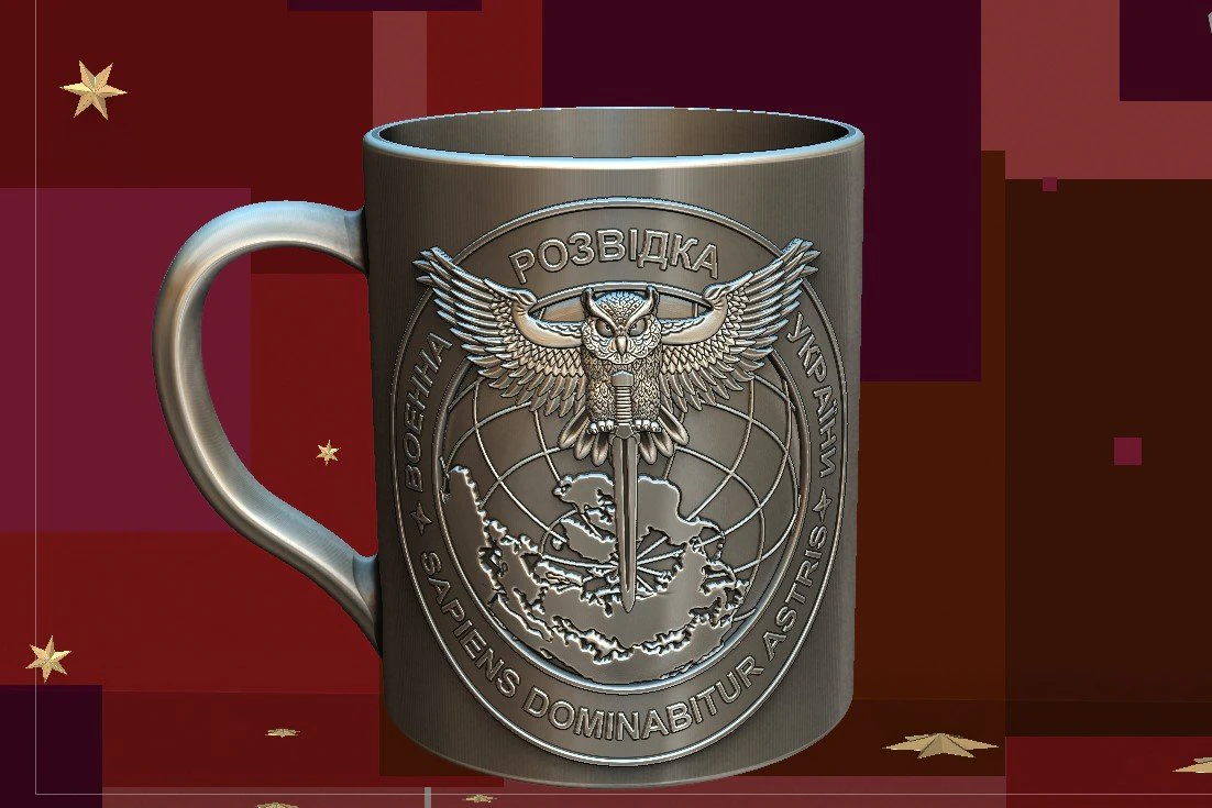 3D MODEL FOR A 3D PRINTER A CUP WITH A CHEVRON OF UKRAINIAN INTELLIGENCE 3D Print Model .c4d .max .obj .3ds .fbx .stl .blend 
