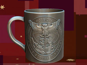 3D YAZICI İ&Ccedil;İN 3D MODEL UKRAYNA ZEKA ŞEVRONU İLE BİR FİNCAN 3D Baskı Modeli