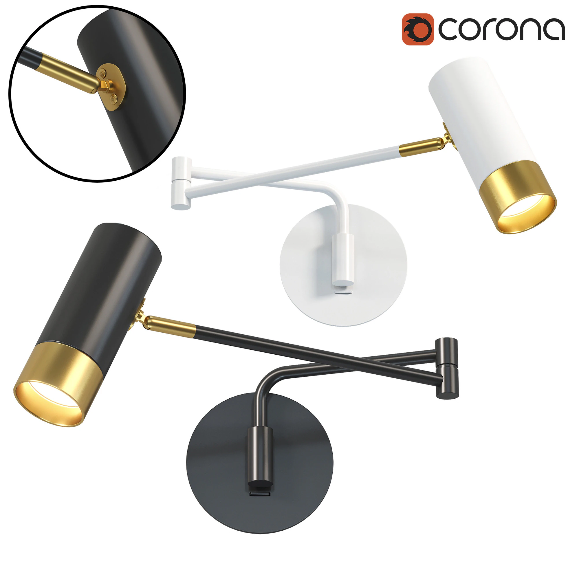 Fumi Swing Wall Lamp 3D Model .c4d .max .obj .3ds .fbx .stl .blend 