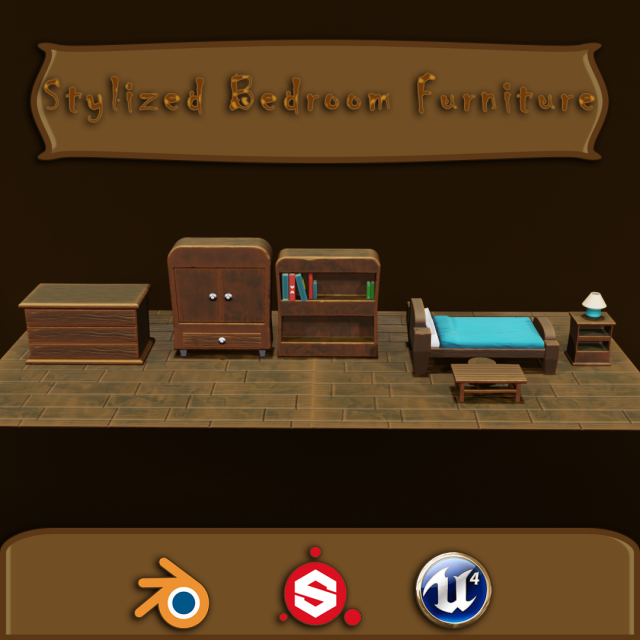 Stylized Bedroom Furniture 3Dモデル .c4d .max .obj .3ds .fbx .stl .blend 