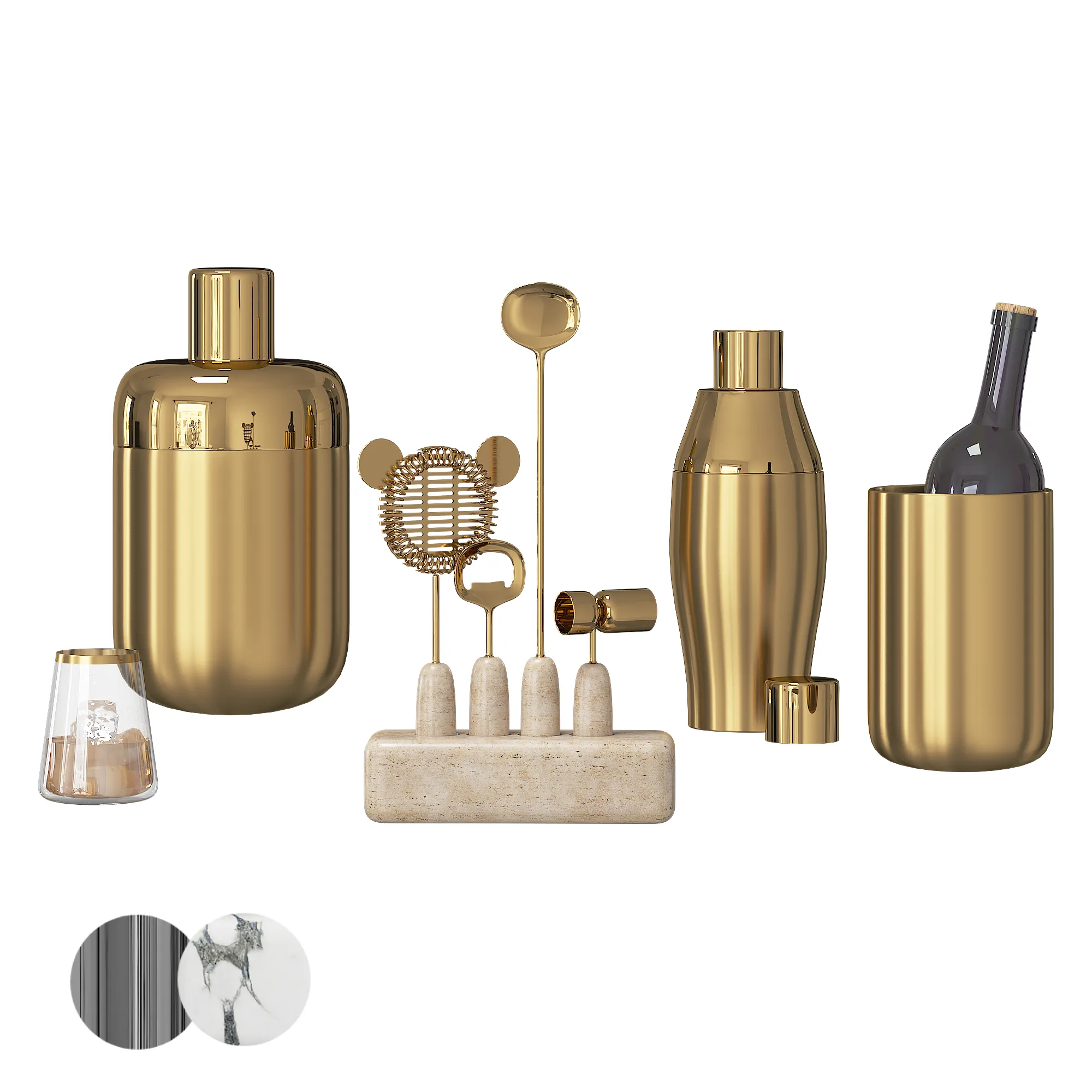 Modern bar set 2 pcs gold and silver 3D Model .c4d .max .obj .3ds .fbx .stl .blend 