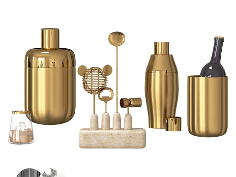 Modern bar set 2 pcs gold and silver 3D Model