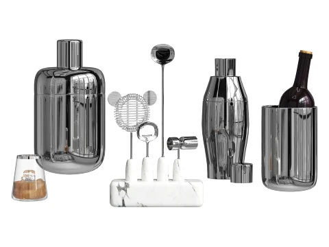 Modern bar set 2 pcs gold and silver 3D Model