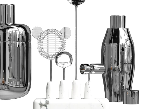 Modern bar set 2 pcs gold and silver 3D Model