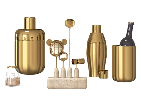 Modern bar set 2 pcs gold and silver 3D Model