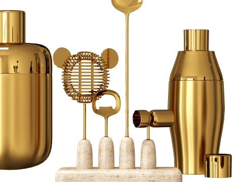 Modern bar set 2 pcs gold and silver 3D Model
