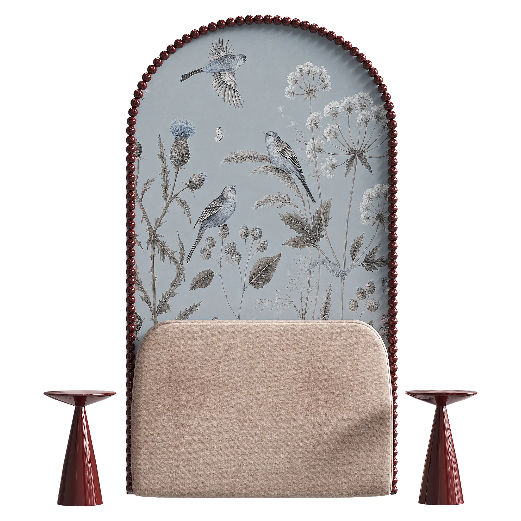Arched headboard with bird print and tables 3D Model .c4d .max .obj .3ds .fbx .stl .blend 
