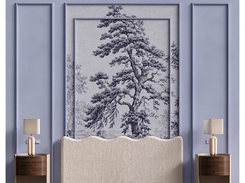 Conjunto cabecero con mesitas de noche Chinoiserie azul Modelo 3D