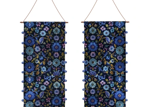 Blue garden - wall carpet with pom-poms Modelo 3D