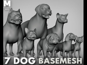 7 Dog Pack BaseMesh 3D Model