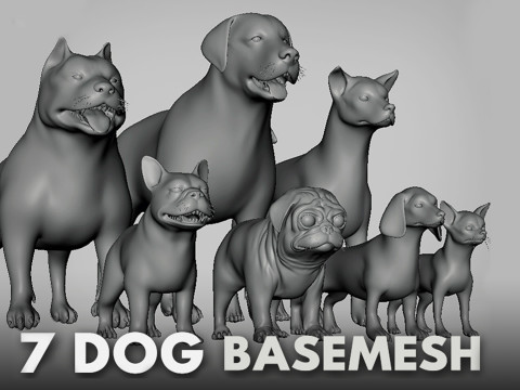 7 Dog Pack BaseMesh Modelo 3D