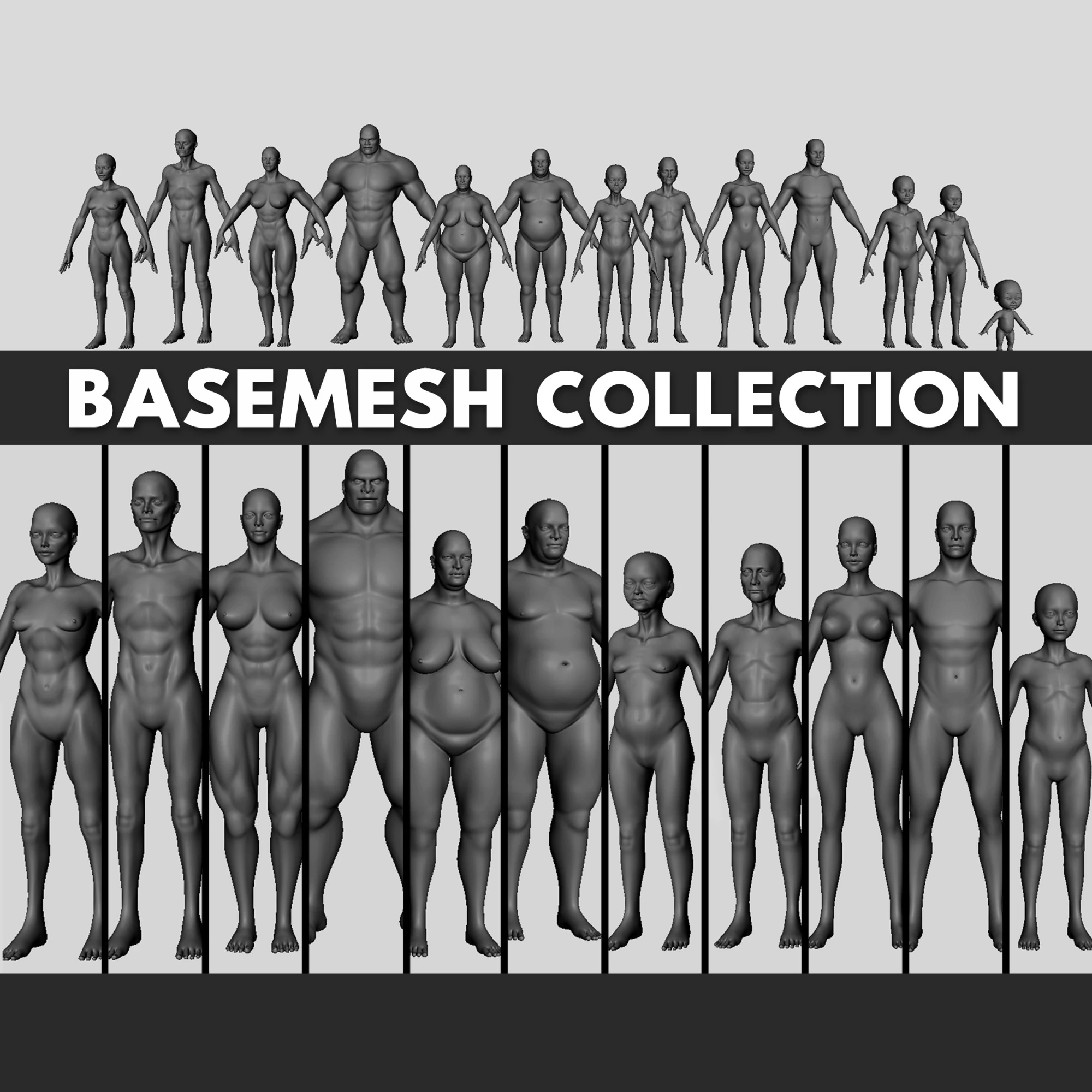 13 BaseMesh Collection 3D Model .c4d .max .obj .3ds .fbx .stl .blend 
