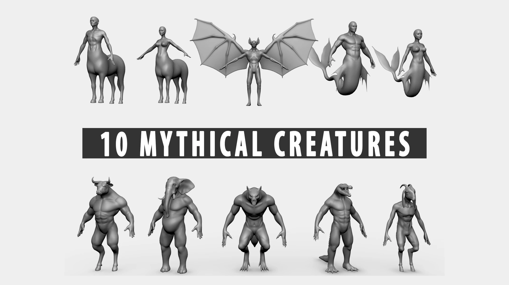 10 Mythical Creatures 3D Model .c4d .max .obj .3ds .fbx .stl .blend