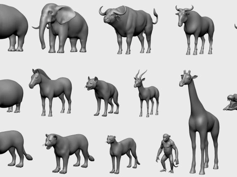 16 Wild Animals BaseMesh 3D Model