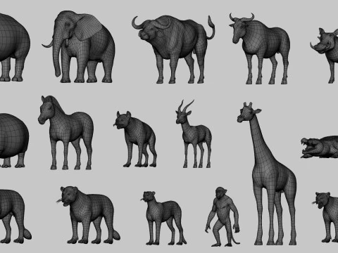 16 Wild Animals BaseMesh 3D Model