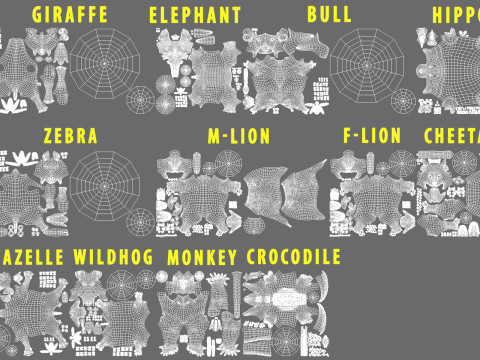 16 Wild Animals BaseMesh 3D Модель