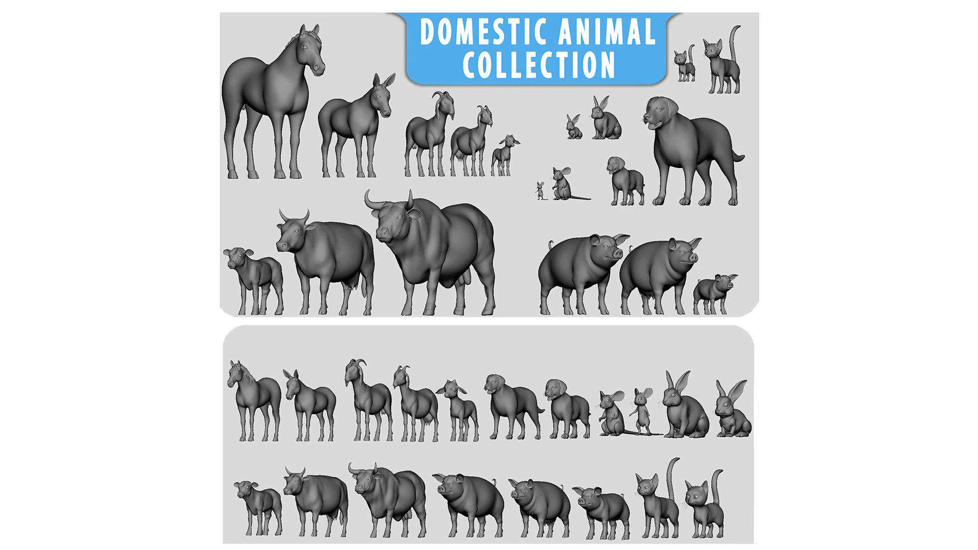 19 Domestic Animal 3D Model .c4d .max .obj .3ds .fbx .stl .blend