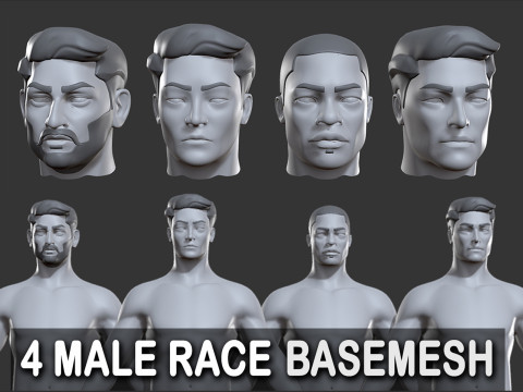 4 Male Races - Topology UV map 3D 模型