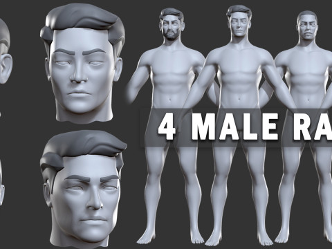 4 Male Races - Topology UV map 3D Model