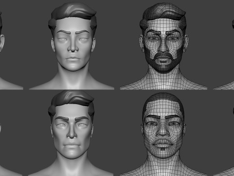 4 Male Races - Topology UV map 3D Model