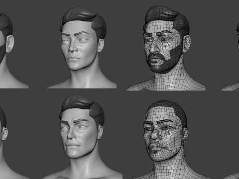 4 Male Races - Topology UV map 3D Model