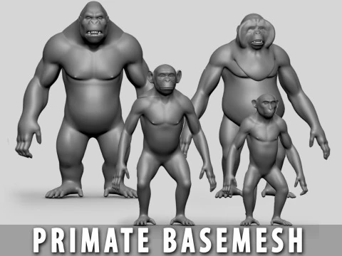 Paket Primata BaseMesh Monyet Simpanse Gorila Orangutan Model 3D